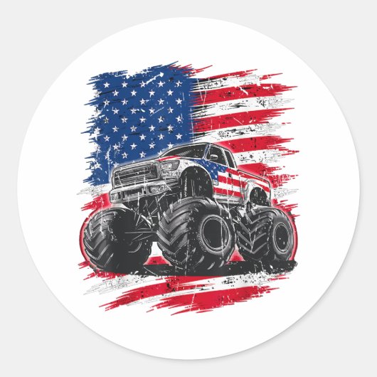 Sticker Rond Monster Truck USA Drapeau américain (Devant)