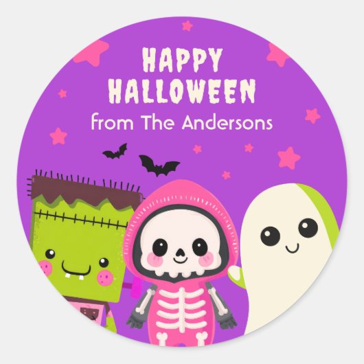 Sticker Rond Monster Whimsical Mash Happy Halloween violet (Devant)