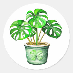 Sticker Rond Monstera Plante dans un pot aquarelle Ai Art