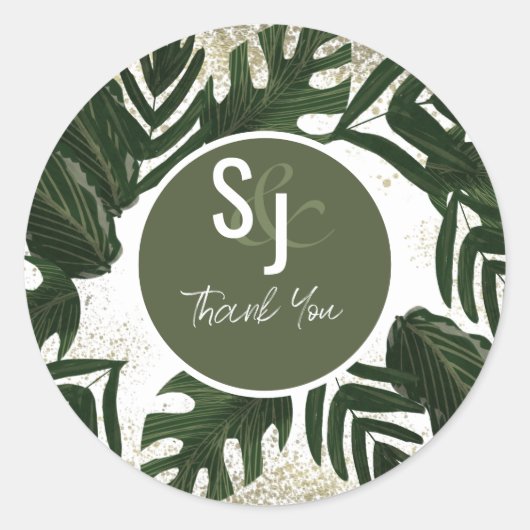 Sticker Rond Monstera Tropical Faux Gold Splash Mariage Suite (Devant)