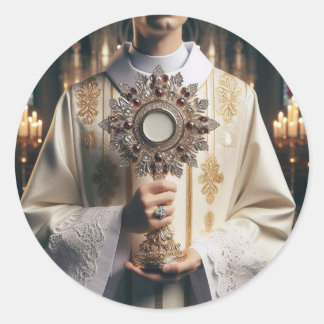 Sticker Rond Monstrance avec les mains d'un Père