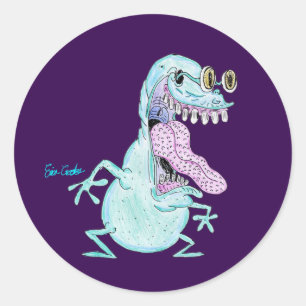 Sticker Rond monstre alien cartoon bleu clair