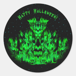 Sticker Rond Monstre de flamme dans le ciel étoilé