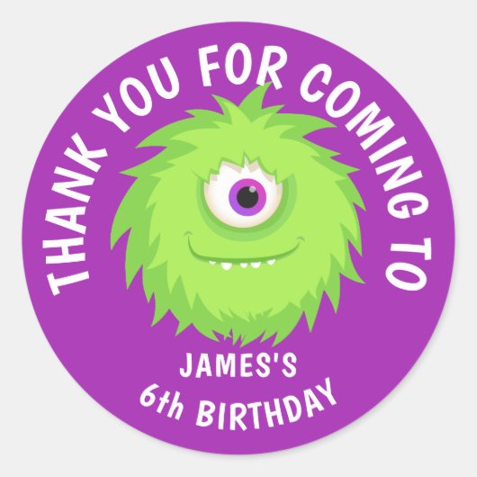 Sticker Rond Monstre de furie mignonne violet (Devant)