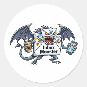 Sticker Rond Monstre de la Boîte de Réception Email en Surcharg