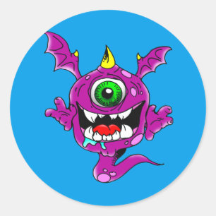 Sticker Rond Monstre pourpre mignon de mangeur de personnes