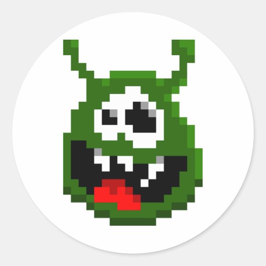 Sticker Rond Monstre Vert - Pixel Art (Devant)