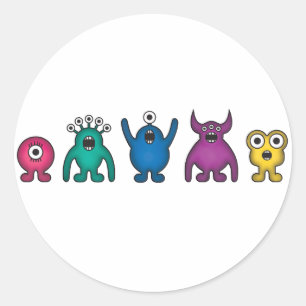 Sticker Rond Monstres Aliens arc-en-ciel