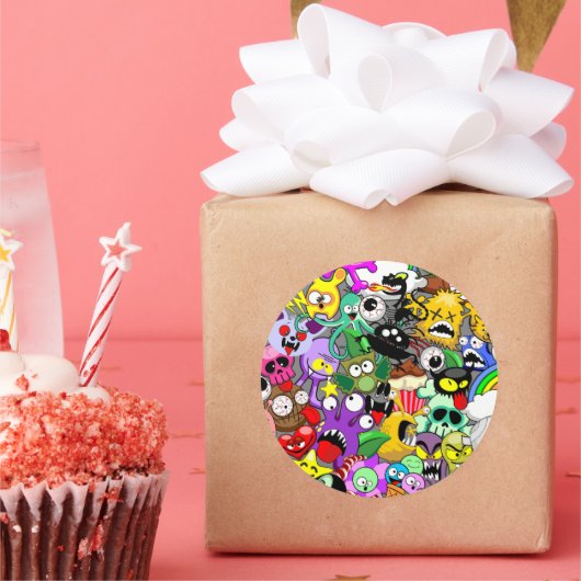 Sticker Rond Monstres caractères mignons Motif d'Halloween (Fête)