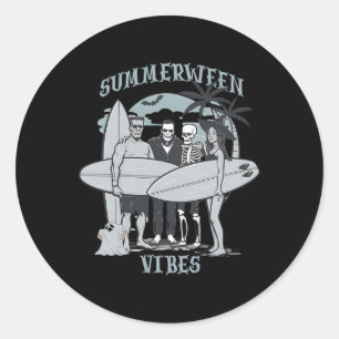 Sticker Rond Monstres de surf Clic Vibes d'Halloween Graphique
