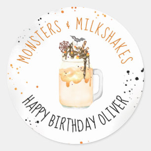 Sticker Rond Monstres et Milkshakes Fête d'anniversaire d'Hallo
