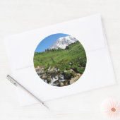 Sticker Rond Mont Rainier, cascade, enneigé (Enveloppe)