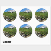 Sticker Rond Mont Rainier, cascade, enneigé (Feuille)