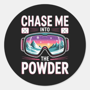 Sticker Rond Montagne de ski pour hommes et femmes. Ski sur pou