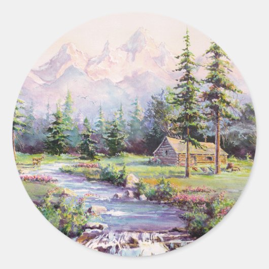 Sticker Rond MONTAGNE LOG CABINE par SHARON SHARPE (Devant)