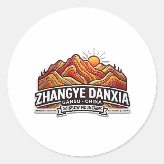 STICKER ROND MONTAGNES ARC-EN-CIEL ZHANGYE DANXIA (Devant)