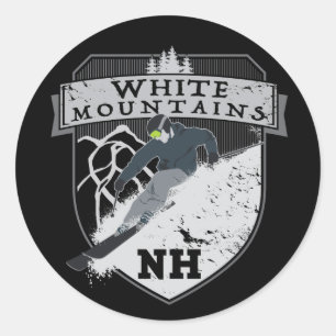 Sticker Rond Montagnes blanches de ski, NH