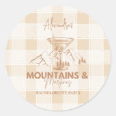 Sticker Rond Montagnes Brown et Martinis Bachelorette (Devant)