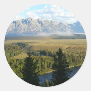 Sticker Rond Montagnes et rivière de Jackson Hole