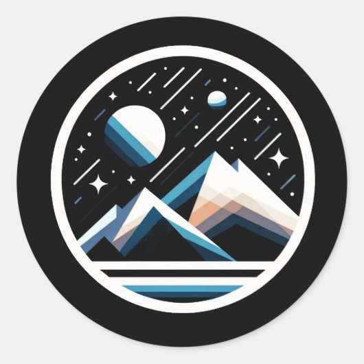 Sticker Rond Montagnes géométriques de nuit étoilées - Contempo (Devant)