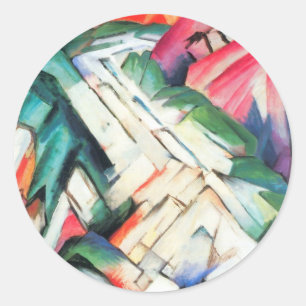 Sticker Rond Montagnes (Paysage) par Franz Marc, Art Vintage