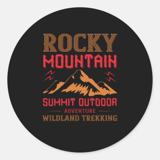 Sticker Rond Montagnes - Rocky Mountain Outdoor Adventure (Devant)