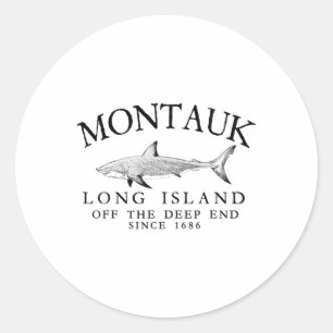 Sticker Rond Montauk Li hors du grand bain pêche au requin vint