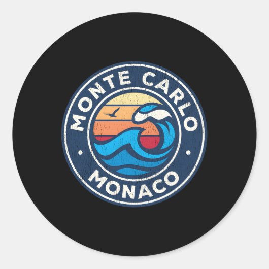Sticker Rond Monte Carlo Monaco Vagues Nautiques (Devant)