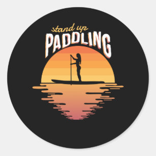 Sticker Rond Montez Paddling Sunset SUP Paddle Board Embarqueme