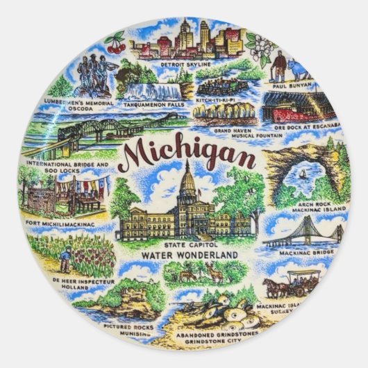 Sticker Rond Monuments du Michigan (Devant)