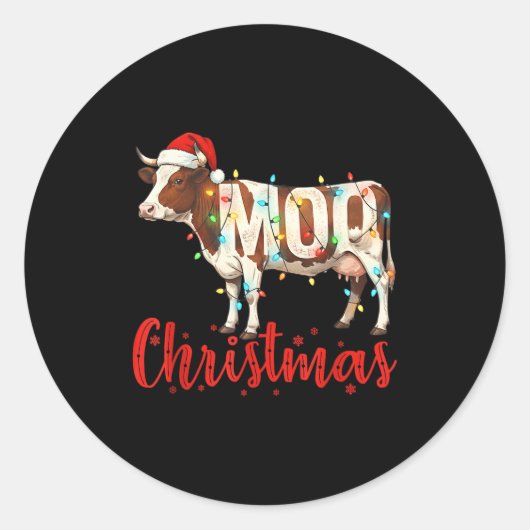 Sticker Rond Moo Christmas Funny Cow Lovers Cattle Famer Farmin (Devant)