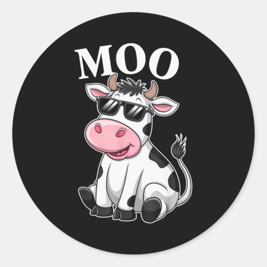 Sticker Rond Moo Cow - Funny Farmer Cow For Men Women Kids Boys (Devant)