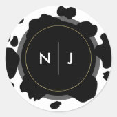 Sticker Rond Moo Cow Spots Imprimer Mariage noir et blanc (Devant)