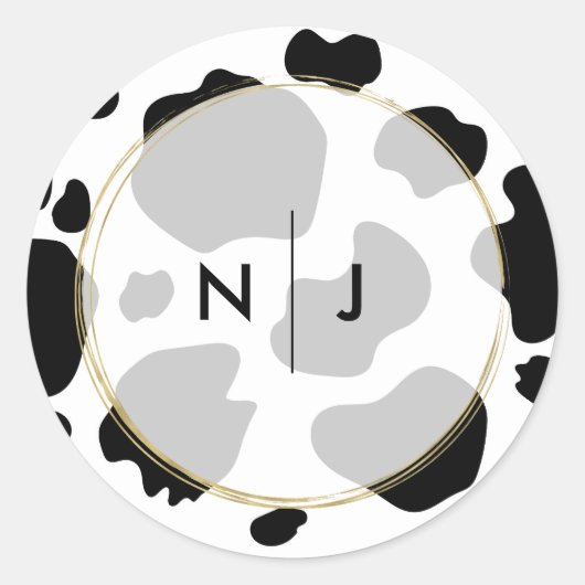 Sticker Rond Moo Cow Spots Imprimer Mariage noir et blanc (Devant)