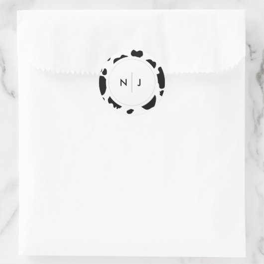 Sticker Rond Moo Cow Spots Imprimer Mariage noir et blanc (Sac)