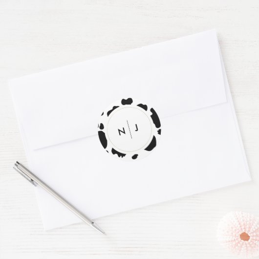 Sticker Rond Moo Cow Spots Imprimer Mariage noir et blanc (Enveloppe)