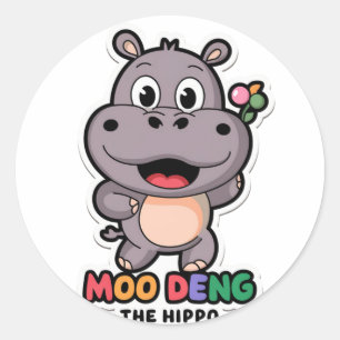 Sticker Rond Moo Deng Cute Cartoon Hippo