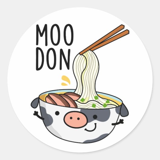 Sticker Rond Moo-don Funny Udon Pun (Devant)