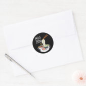 Sticker Rond Moo-don Funny Udon Pun Fond sombre (Enveloppe)