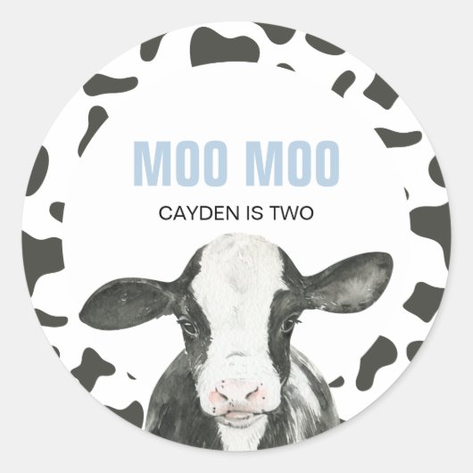 Sticker Rond MOO MOO I'm TWO Cow Print 2nd birthday (Devant)
