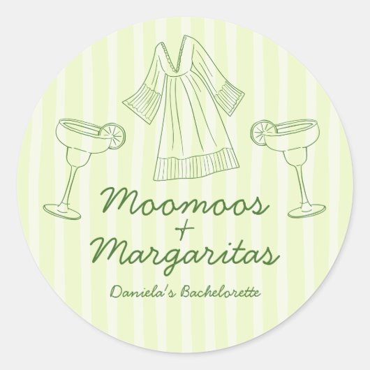 Sticker Rond Moo Moos & Margaritas Bachelorette manuscrite (Devant)