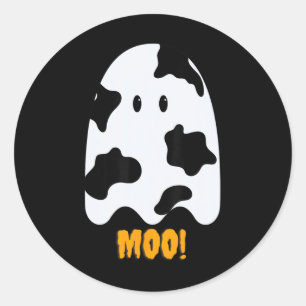 Sticker Rond Moo ! Vache drôle mignonne Imprimer Fantôme Hallow