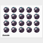 Sticker Rond Moody Boho | Eggplant foncé violet Merci Turquoise (Feuille)