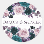 Sticker Rond Moody Boho | Eggplant Purple et Bouquets Turquoise (Devant)