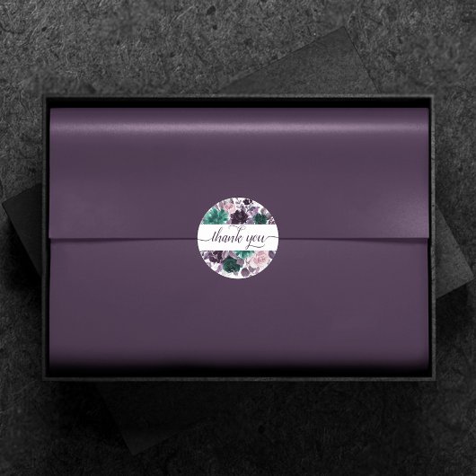 Sticker Rond Moody Boho | Merci floral pourpre de prune d'auber