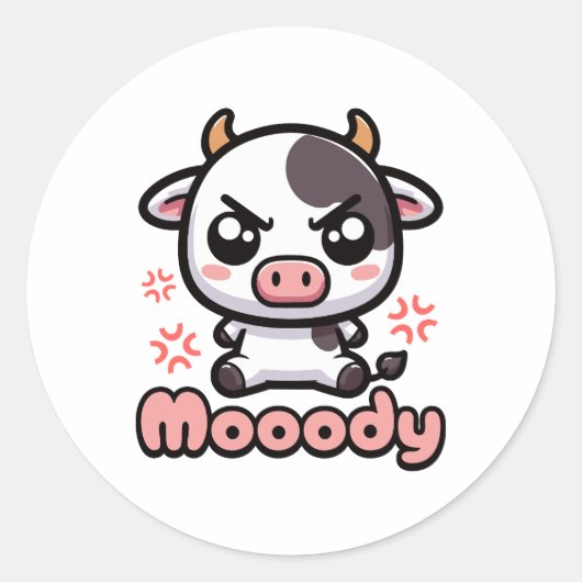 Sticker Rond Moody ! Caricature de chignon de vache en colère m (Devant)
