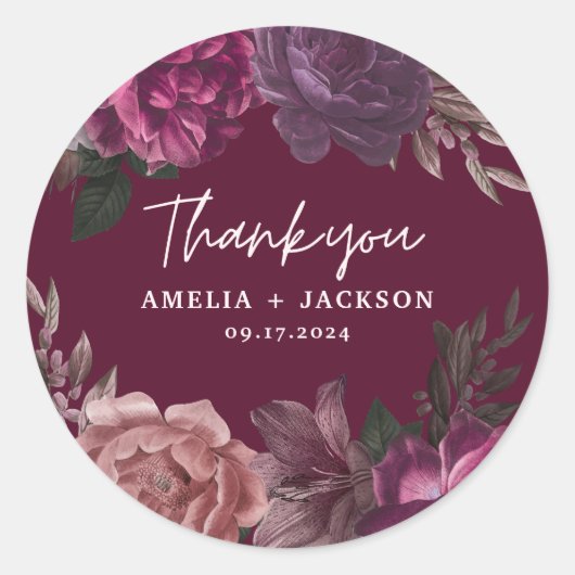 Sticker Rond Moody foncé bordeaux et Mariage floral roux (Devant)