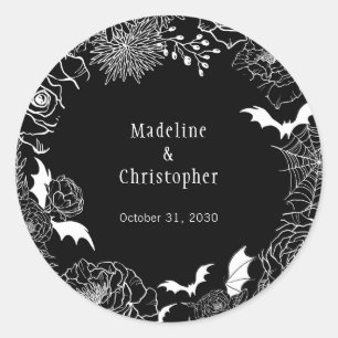 Sticker Rond Moody Gothic Floral Mariage Noir