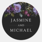 Sticker Rond Moody Gothic Purple Floral Mariage (Devant)
