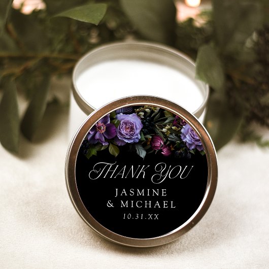 Sticker Rond Moody Gothique Purple Floral Mariage Merci